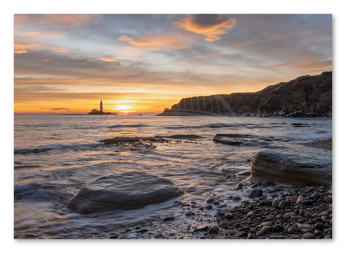 Old Hartley Beach - St Mary's Lighthouse - North East Landscape Photography shown as a canvas print.