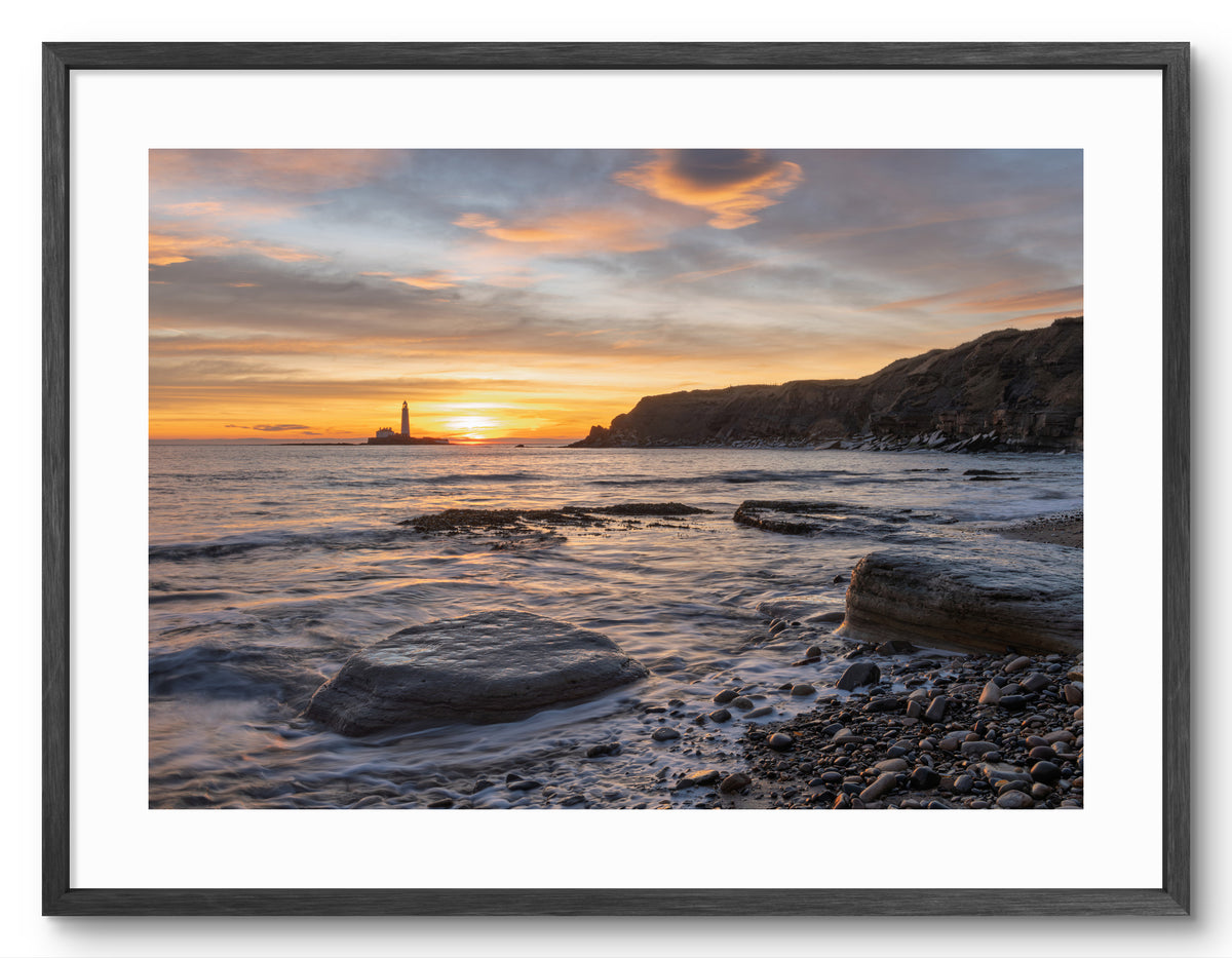 Old Hartley Beach - St Mary's Lighthouse - North East Landscape Photography shown as a framed photographic print.
