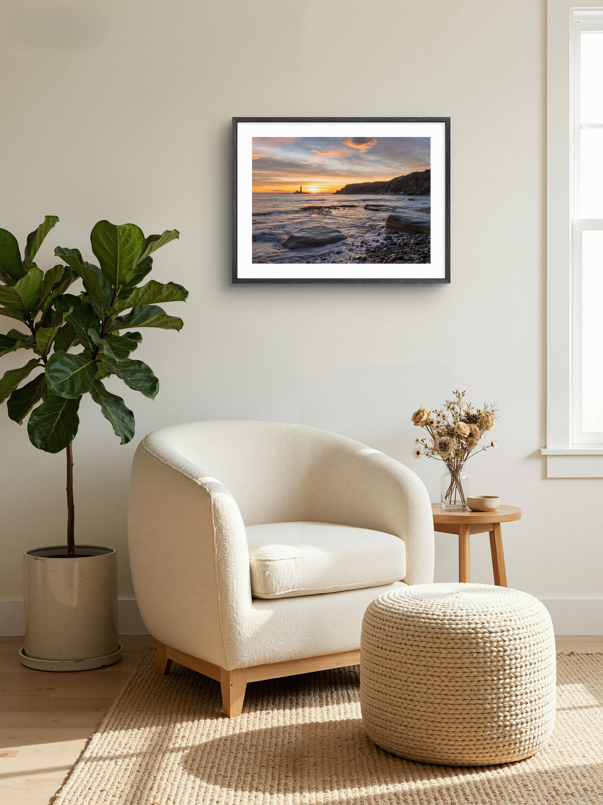 Old Hartley Beach - St Mary's Lighthouse - North East Landscape Photography wall art displayed in a styled room setting.
