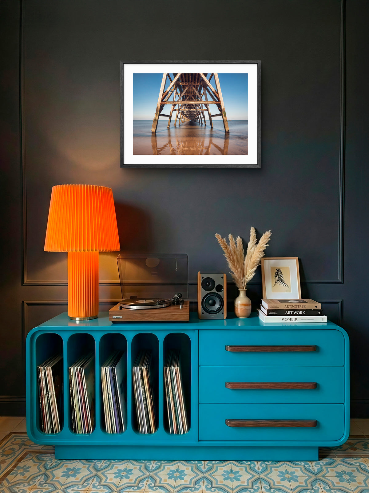 Steetley Pier - Hartlepool wall art displayed in a styled room setting.