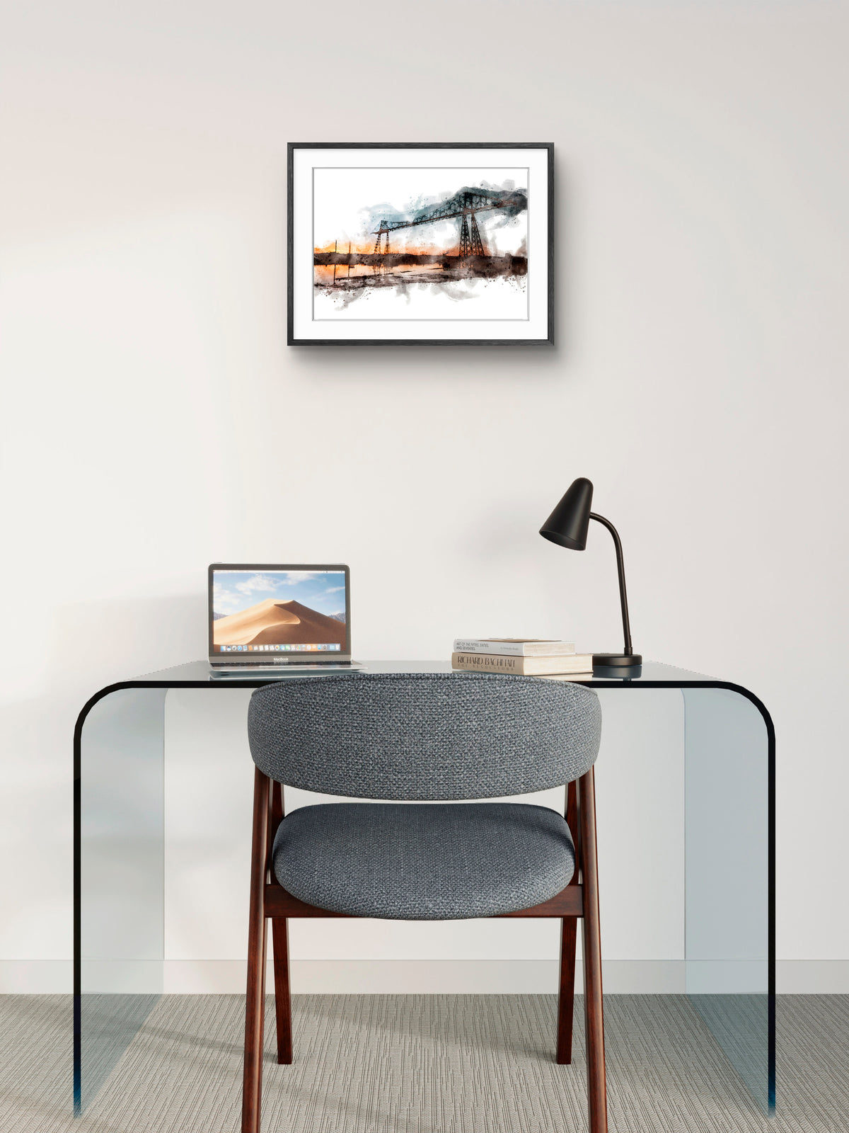Tees Transporter Bridge Sunset - Digital Watercolour - Middlesbrough - Teesside