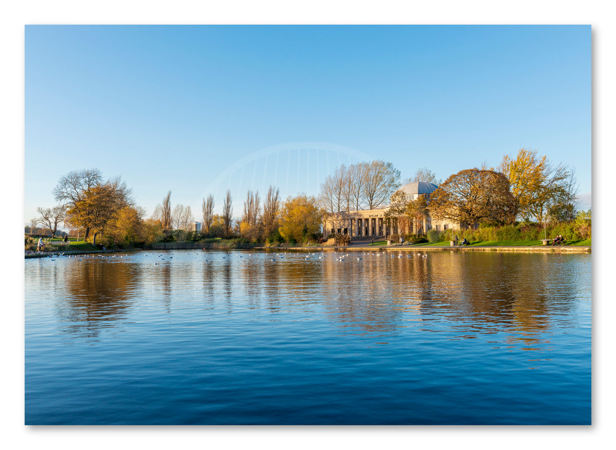 Exhibition Park - Wylam Brewery Lake Reflections - Newcastle shown as a canvas print.