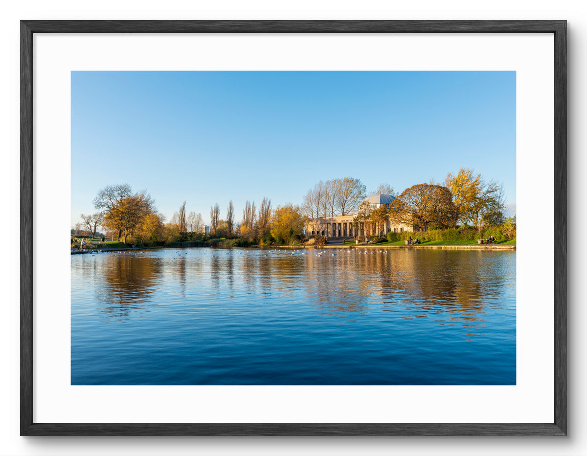 Exhibition Park - Wylam Brewery Lake Reflections - Newcastle shown as a framed photographic print.