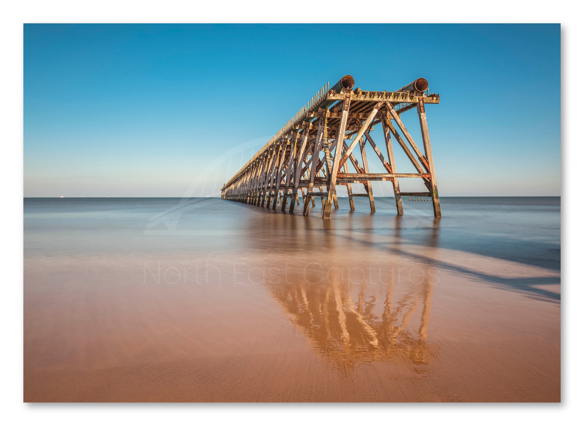 Steetley Pier - Sand Reflections - Hartlepool - Teesside shown as a canvas print.