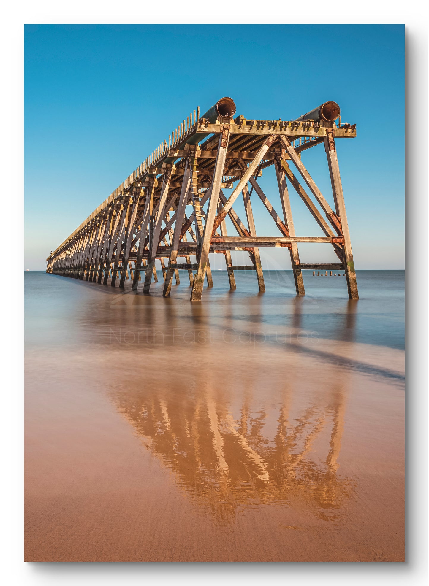 Steetley Pier - Sand Reflections - Hartlepool - Teesside shown as a canvas print.