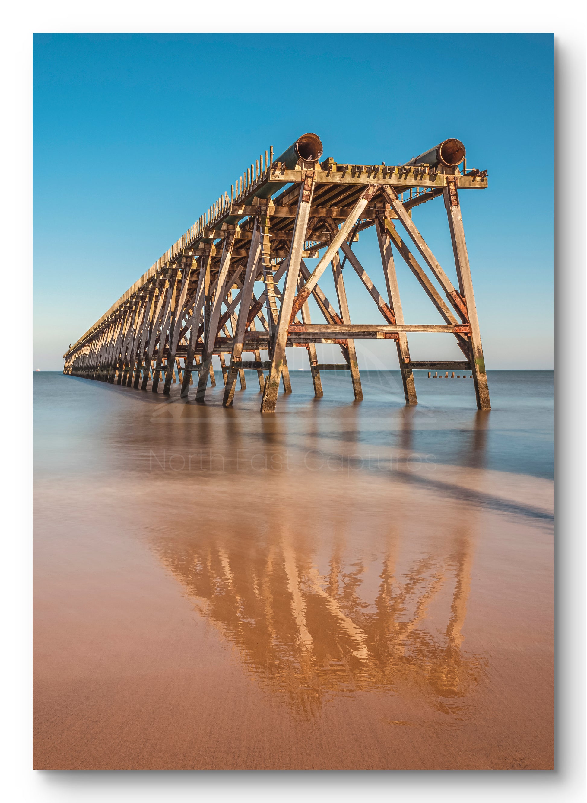 Steetley Pier - Sand Reflections - Hartlepool - Teesside shown as a canvas print.