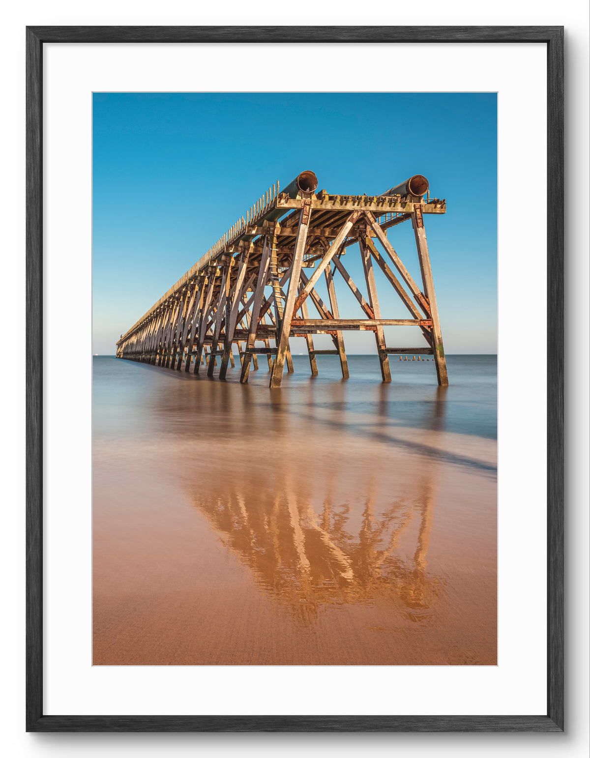 Steetley Pier - Sand Reflections - Hartlepool - Teesside shown as a framed photographic print.