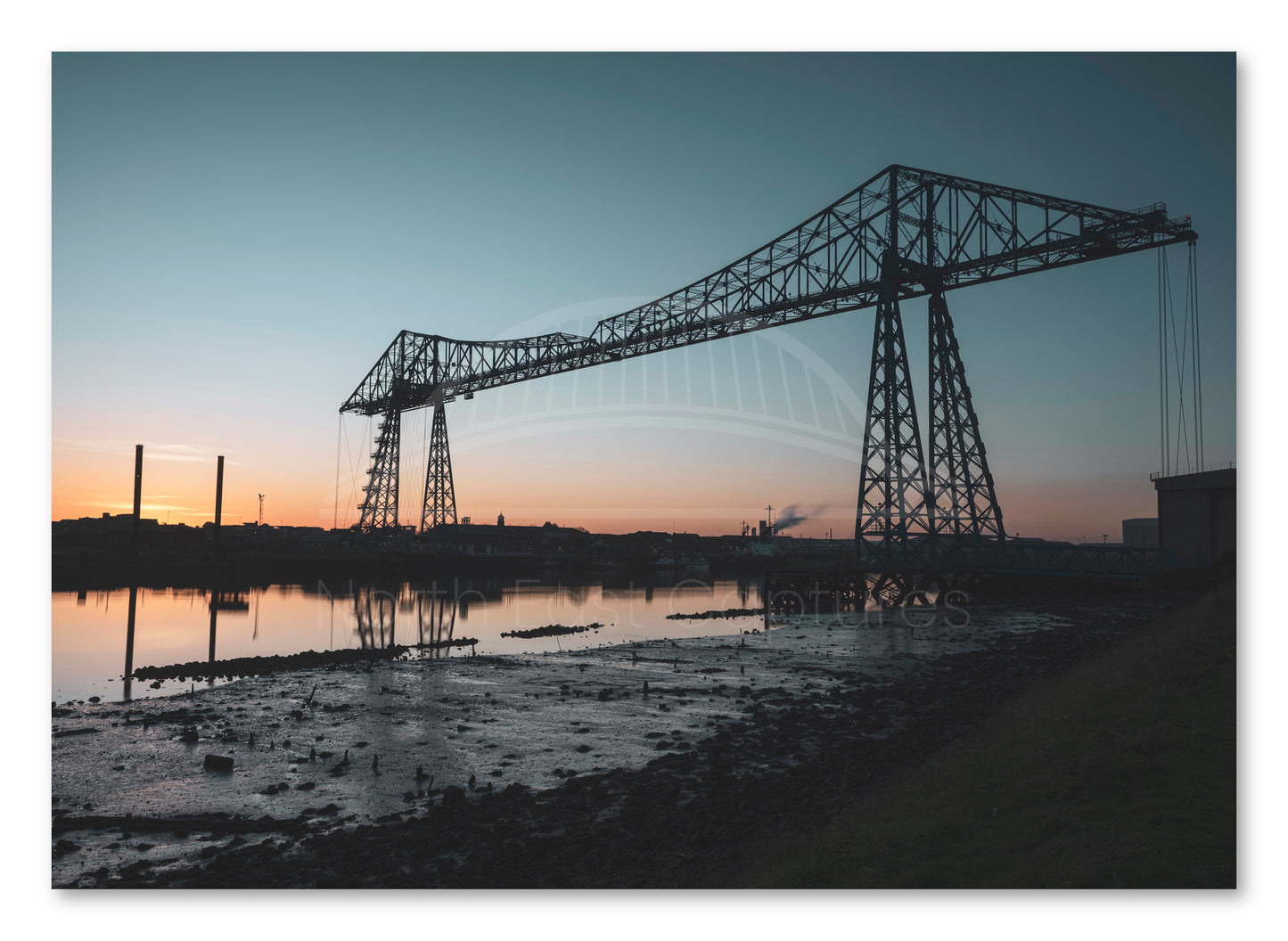 Tees Transporter Bridge - Sunset - Middlesbrough - Teesside shown as a canvas print.