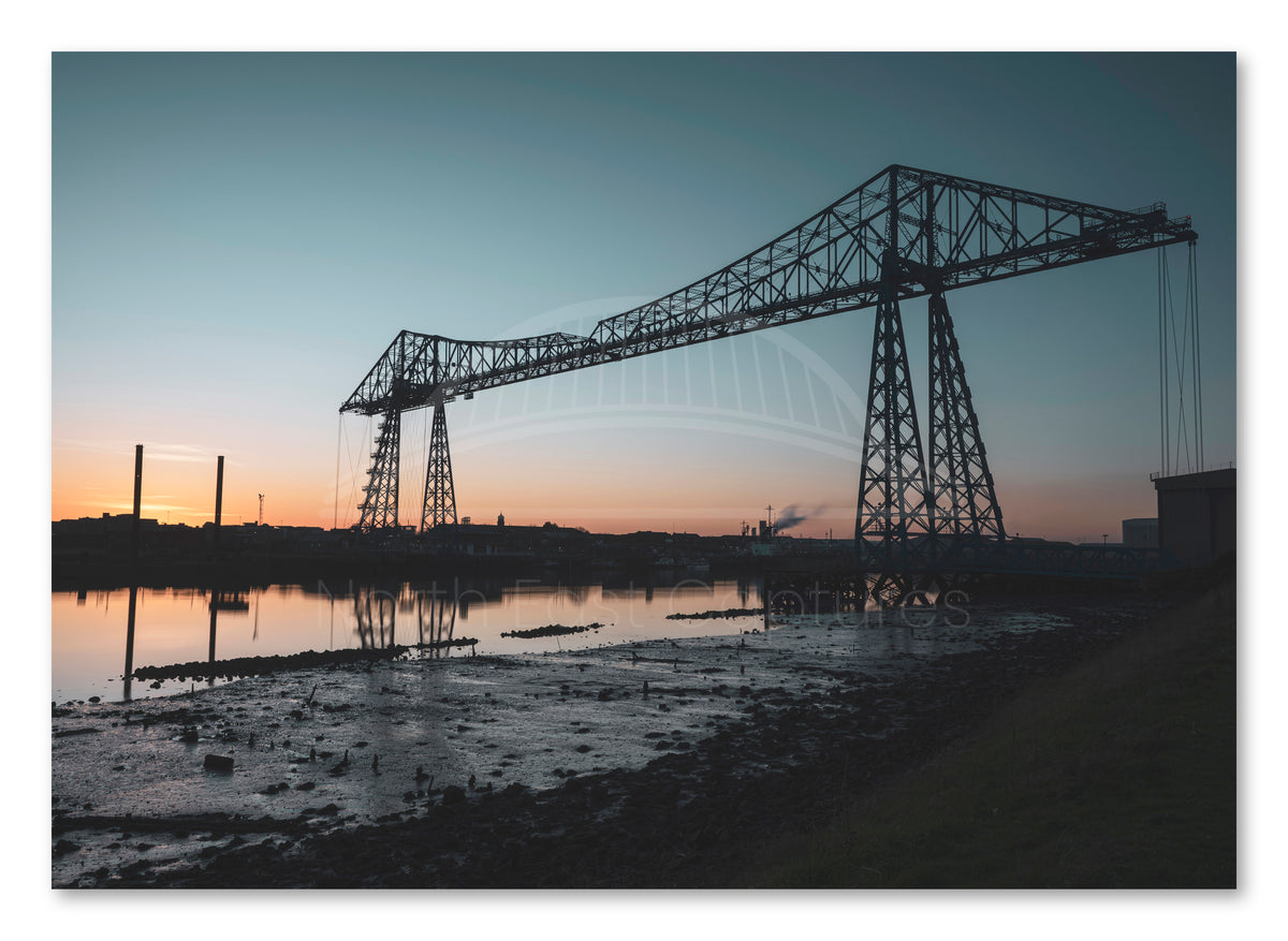 Tees Transporter Bridge - Sunset - Middlesbrough - Teesside shown as a canvas print.