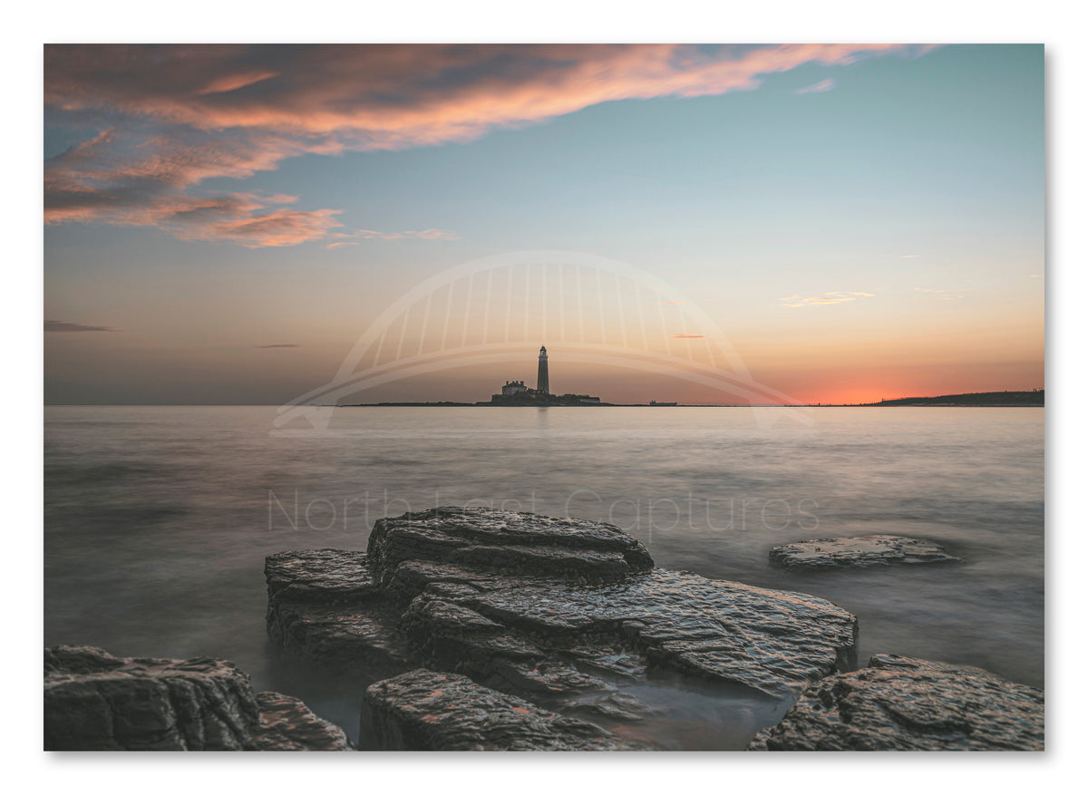 St Mary's Lighthouse - Sunrise - Whitley Bay - North Tyneside shown as a canvas print.