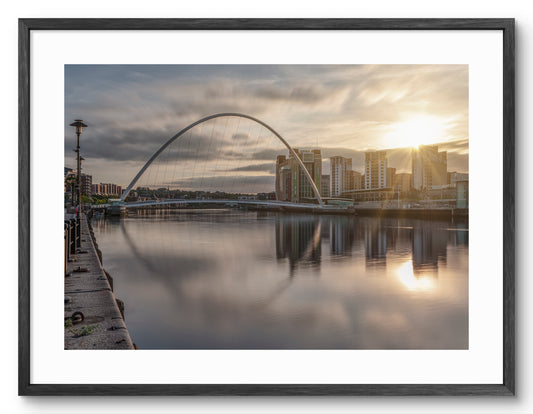 Millennium Bridge Gateshead - Golden Sunrise - Gateshead shown as a framed photographic print.