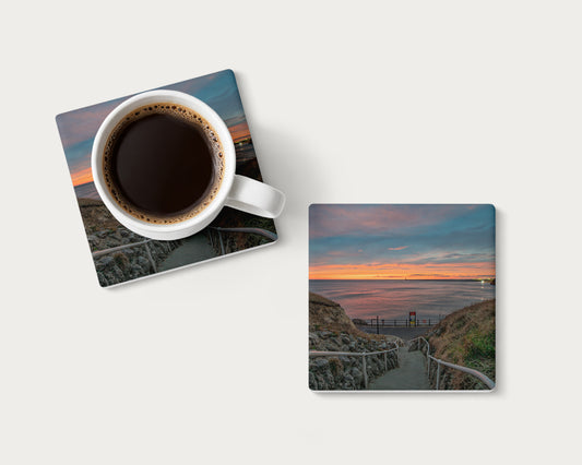 Cat and Dog Steps Sunset Coaster | Sunderland Gift.