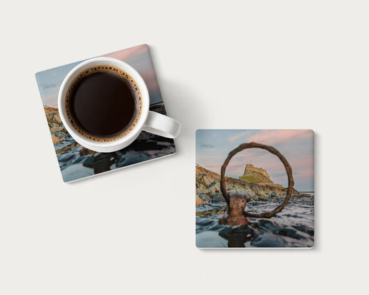 Lindisfarne Castle Through the Ring photography coaster featuring Holy Island, Northumberland