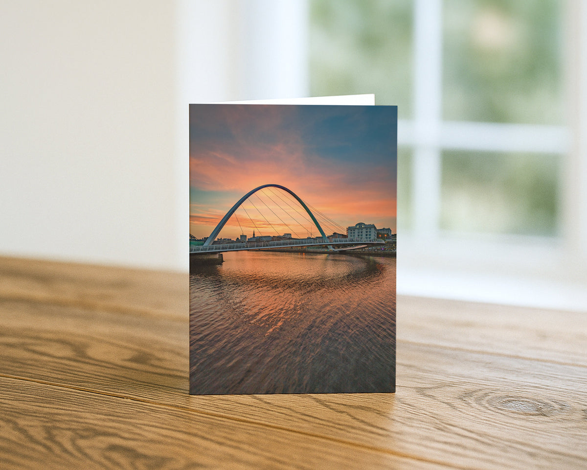 Millennium Bridge at Sunset blank A5 greetings card, Newcastle and Gateshead, by North East Captures