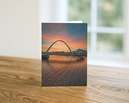 Millennium Bridge at Sunset blank A5 greetings card, Newcastle and Gateshead, by North East Captures