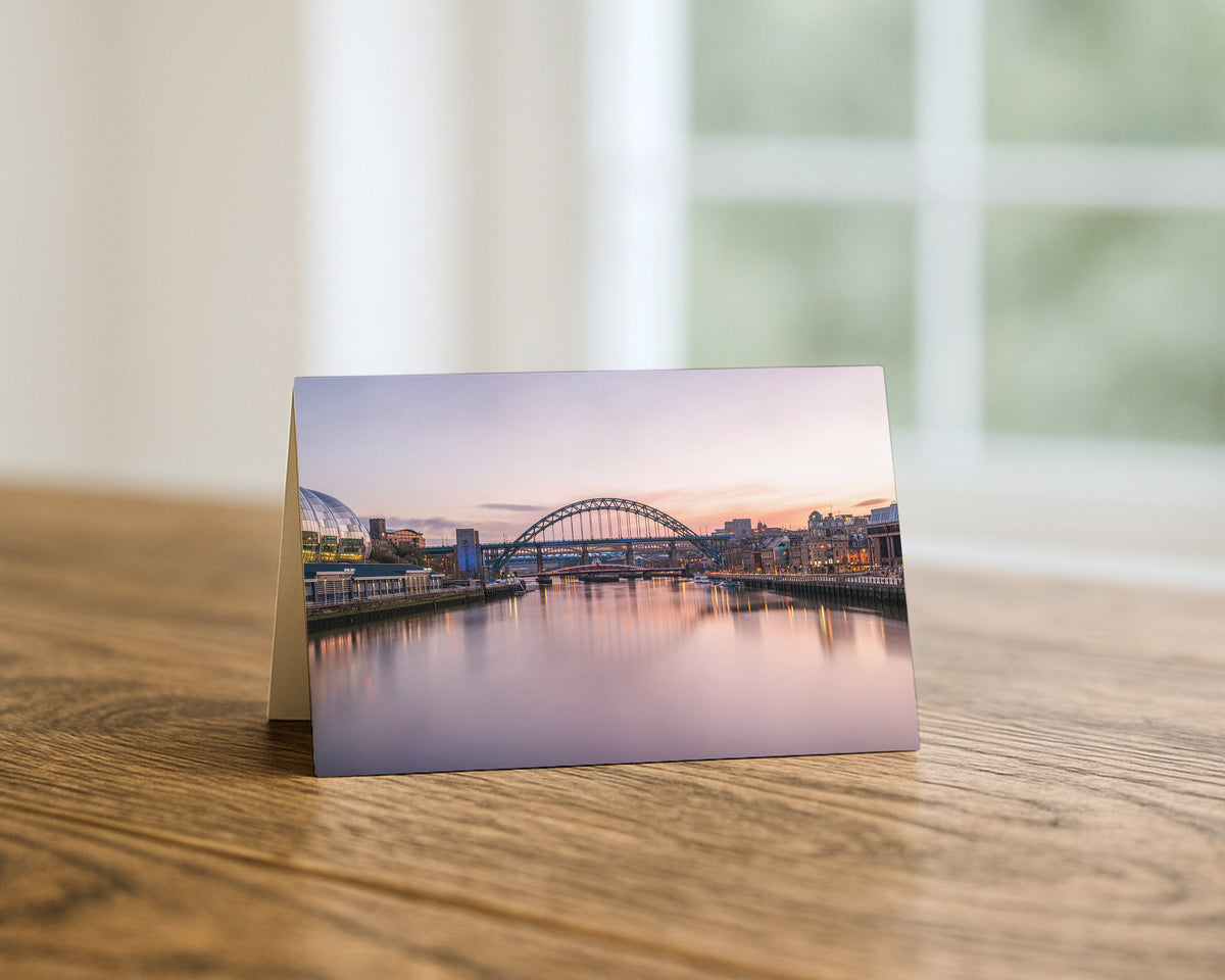 Newcastle Quayside at Sunset blank A5 greetings card, Newcastle and Gateshead, by North East Captures