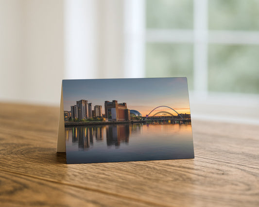 Newcastle Quayside Sunrise blank A5 greetings card, Newcastle and Gateshead, by North East Captures
