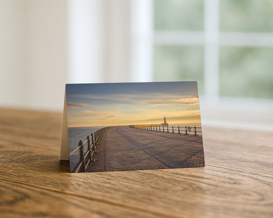 Roker Pier and Lighthouse blank A5 greetings card, Sunderland, by North East Captures