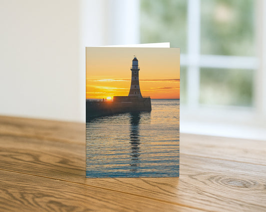 Roker Pier Lighthouse at Sunrise blank A5 greetings card, Sunderland, by North East Captures