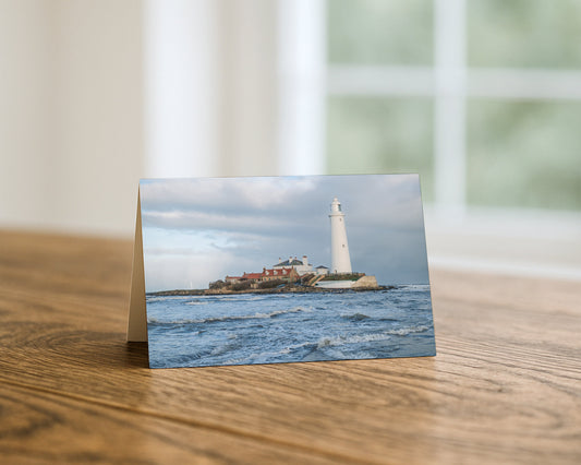 St Mary's Lighthouse blank A5 greetings card, Whitley Bay, by North East Captures