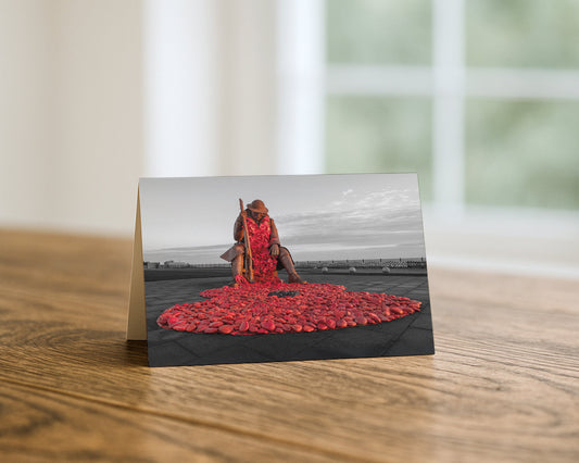 Tommy Sculpture with Poppies blank A5 greetings card, Seaham, County Durham, by North East Captures