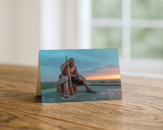 Tommy Sculpture at Blue Hour blank A5 greetings card, Seaham, County Durham, by North East Captures