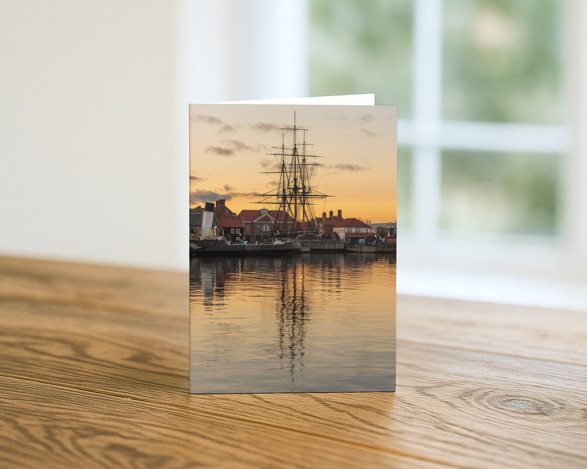 HMS Trincomalee at Sunset blank A5 greetings card, Hartlepool, by North East Captures