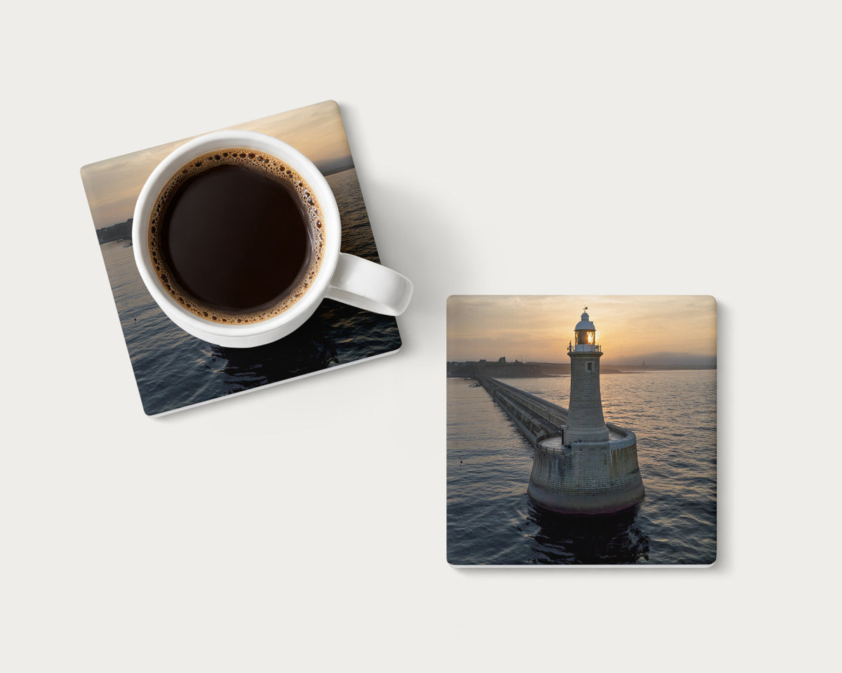 Tynemouth Pier Lighthouse Sunset Coaster | North East Gift.