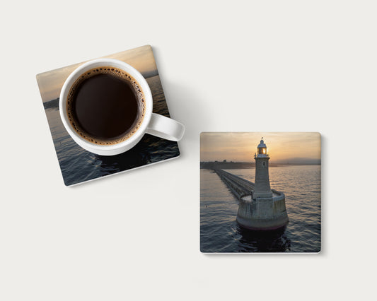 Tynemouth Pier Lighthouse Sunset Coaster | North East Gift.