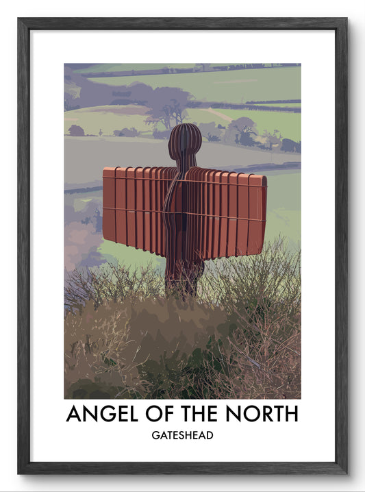 Angel of the North Countryside View vector art print shown in a black frame