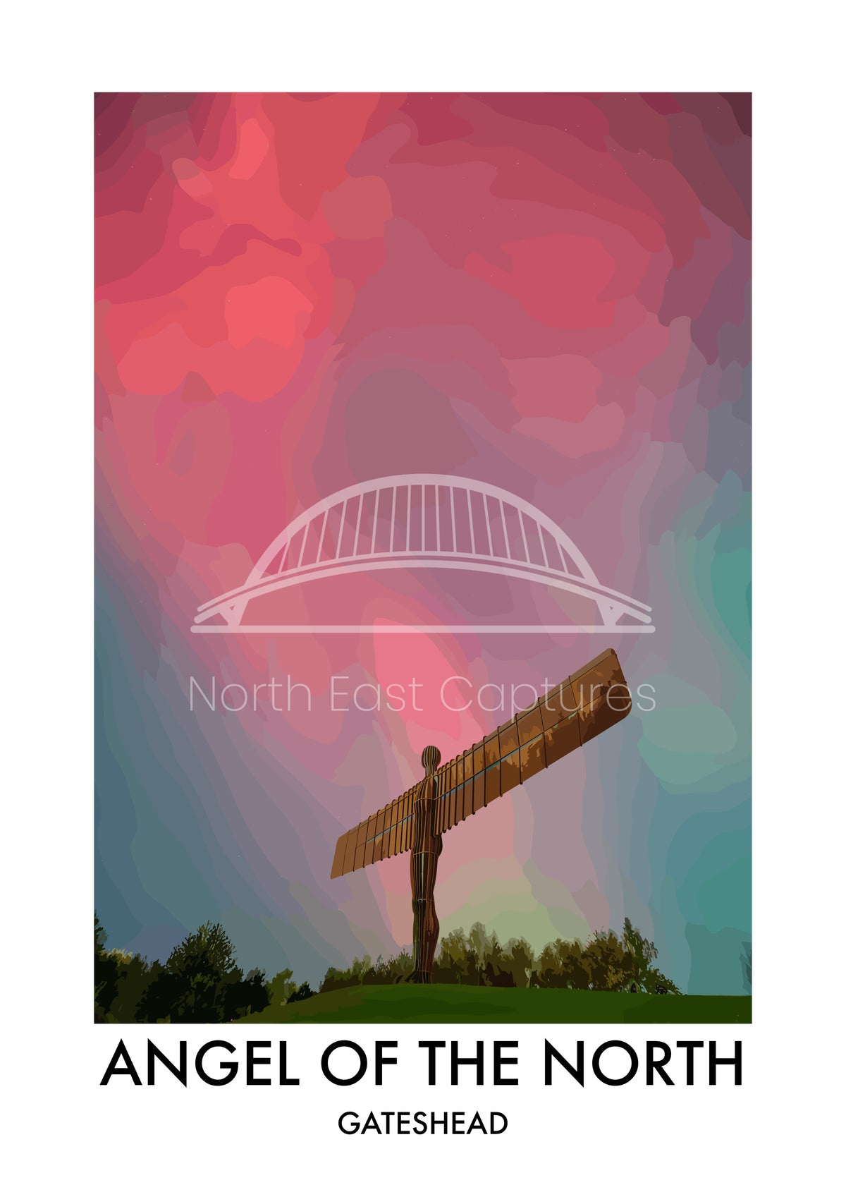 Angel of the North Crimson Sky vector artwork with landmark lettering and preview watermark