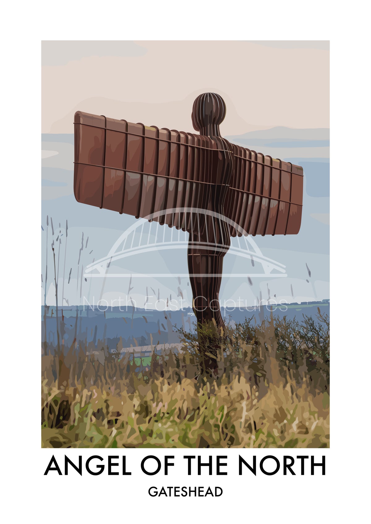 Angel of the North Meadow View vector artwork with landmark lettering and preview watermark