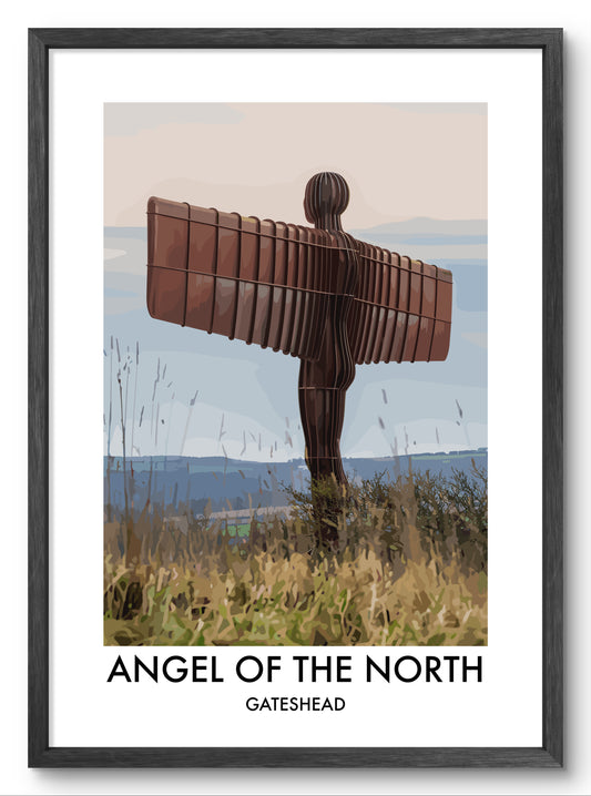 Angel of the North Meadow View vector art print shown in a black frame