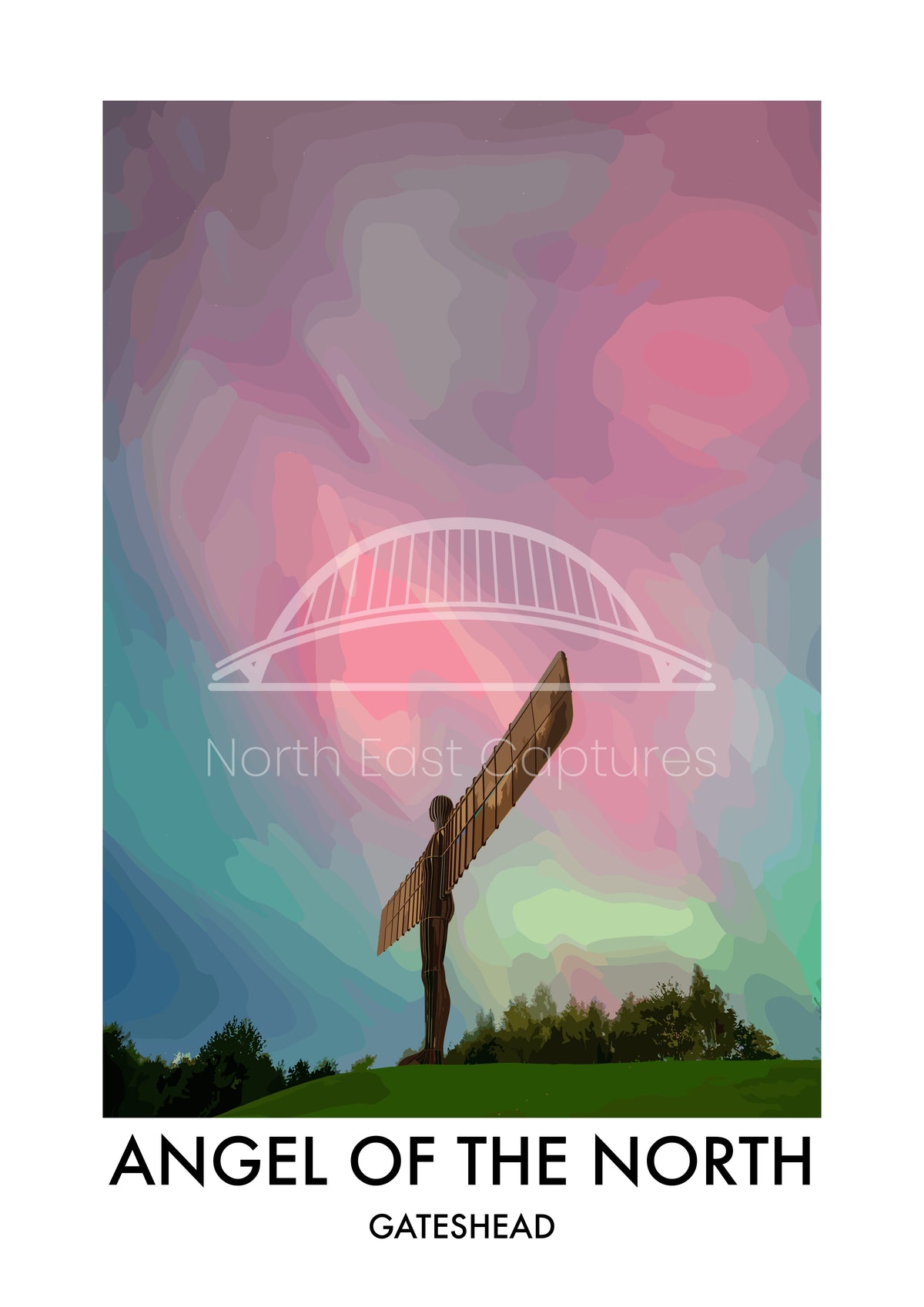 Angel of the North Pastel Sky vector artwork with landmark lettering and preview watermark