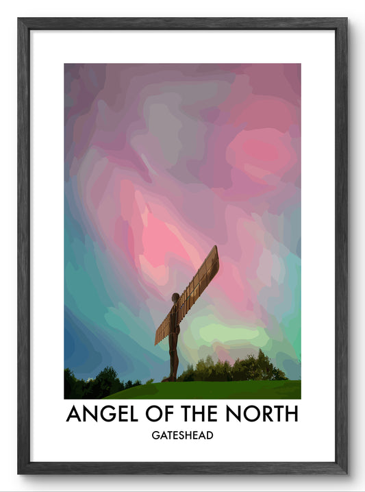 Angel of the North Pastel Sky vector art print shown in a black frame