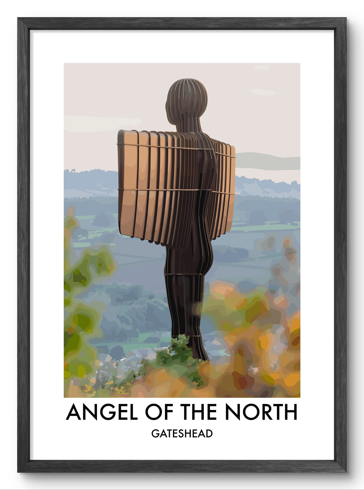 Angel of the North Side View vector art print shown in a black frame