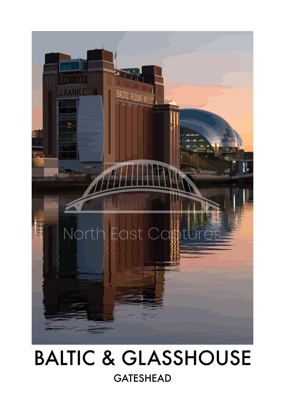 Baltic and Glasshouse Reflections vector artwork with landmark lettering and preview watermark