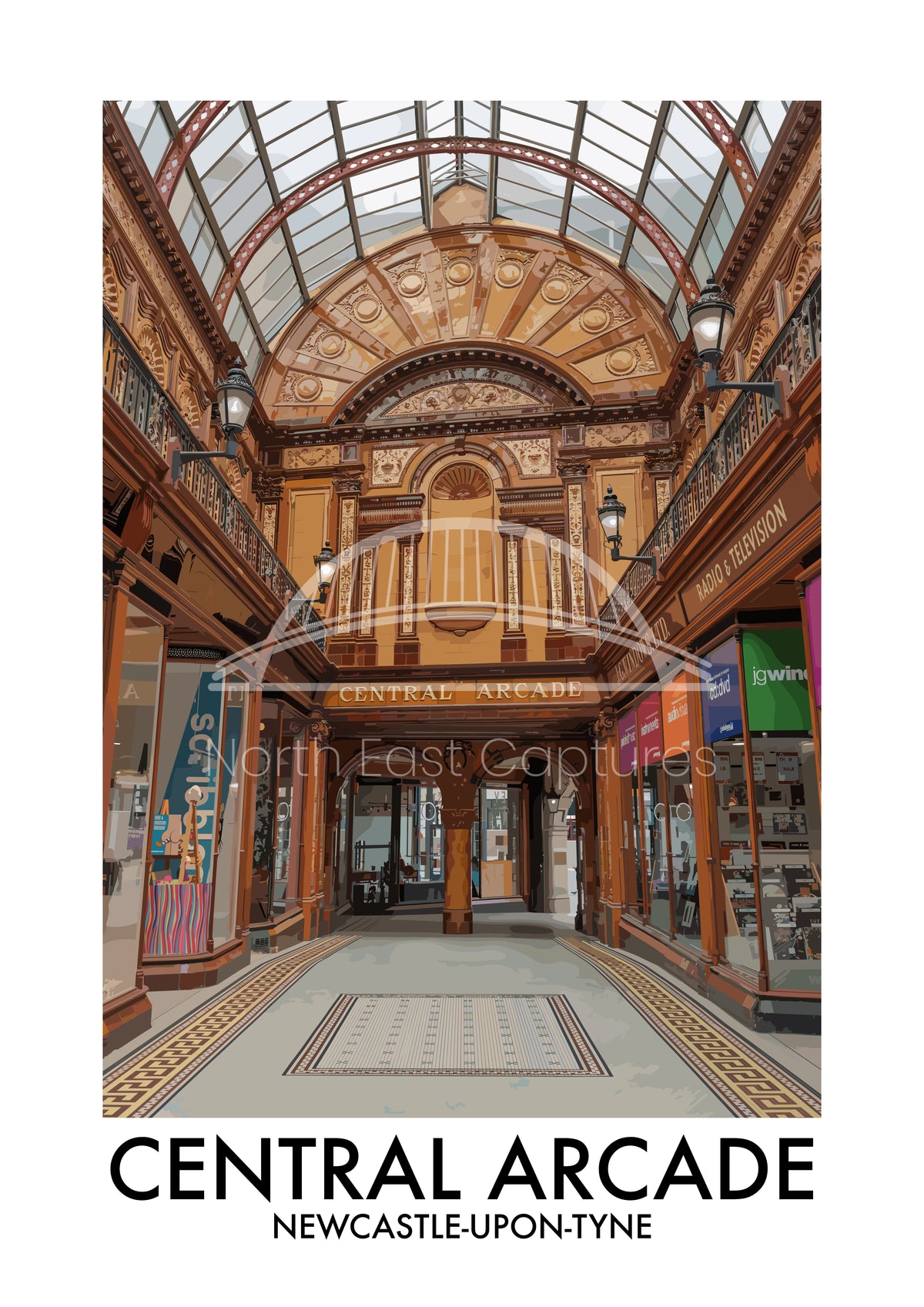 Central Arcade Newcastle Interior vector artwork with landmark lettering and preview watermark
