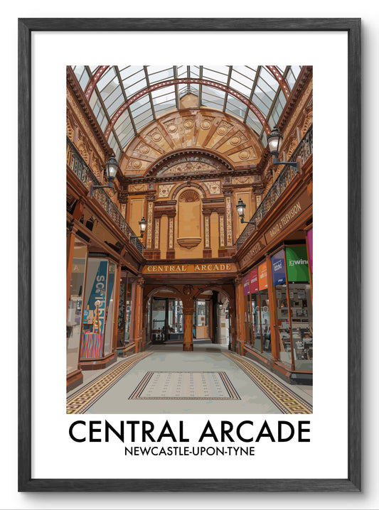 Central Arcade Newcastle Interior vector art print shown in a black frame