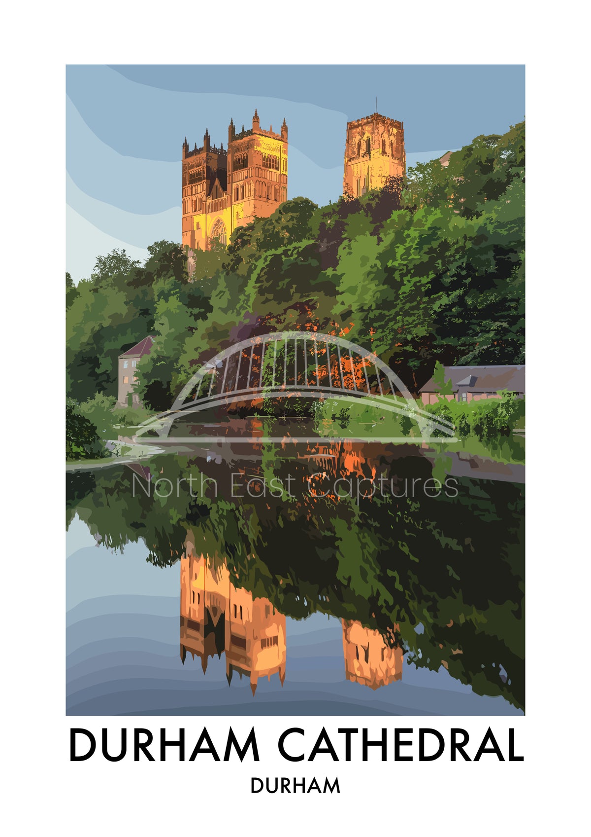 Durham Cathedral Golden Reflection vector artwork with landmark lettering and preview watermark