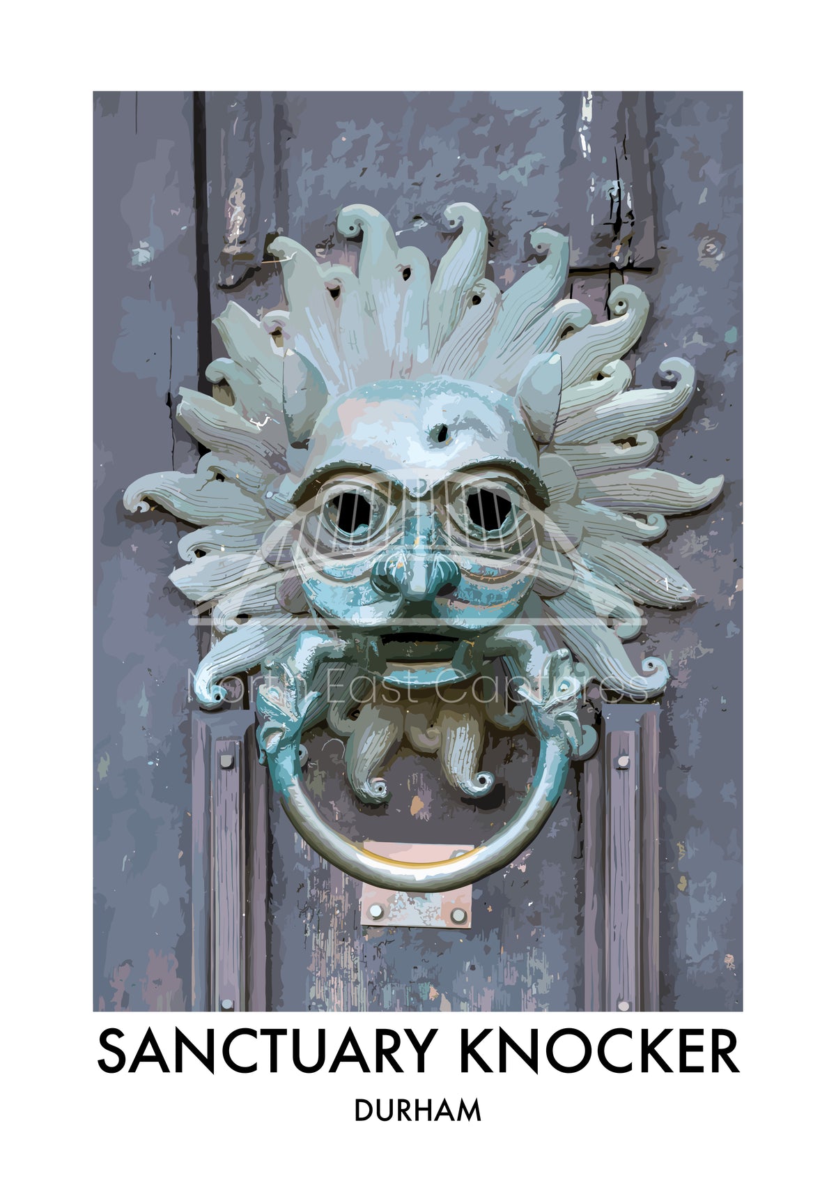 Durham Cathedral Sanctuary Knocker vector artwork with landmark lettering and preview watermark
