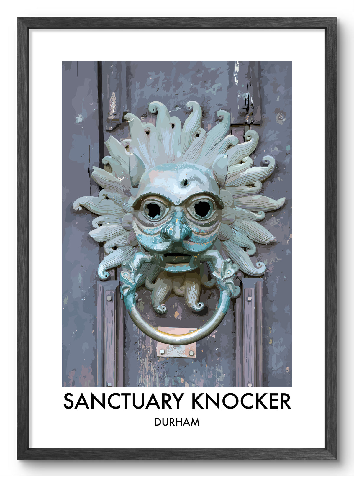 Durham Cathedral Sanctuary Knocker vector art print shown in a black frame