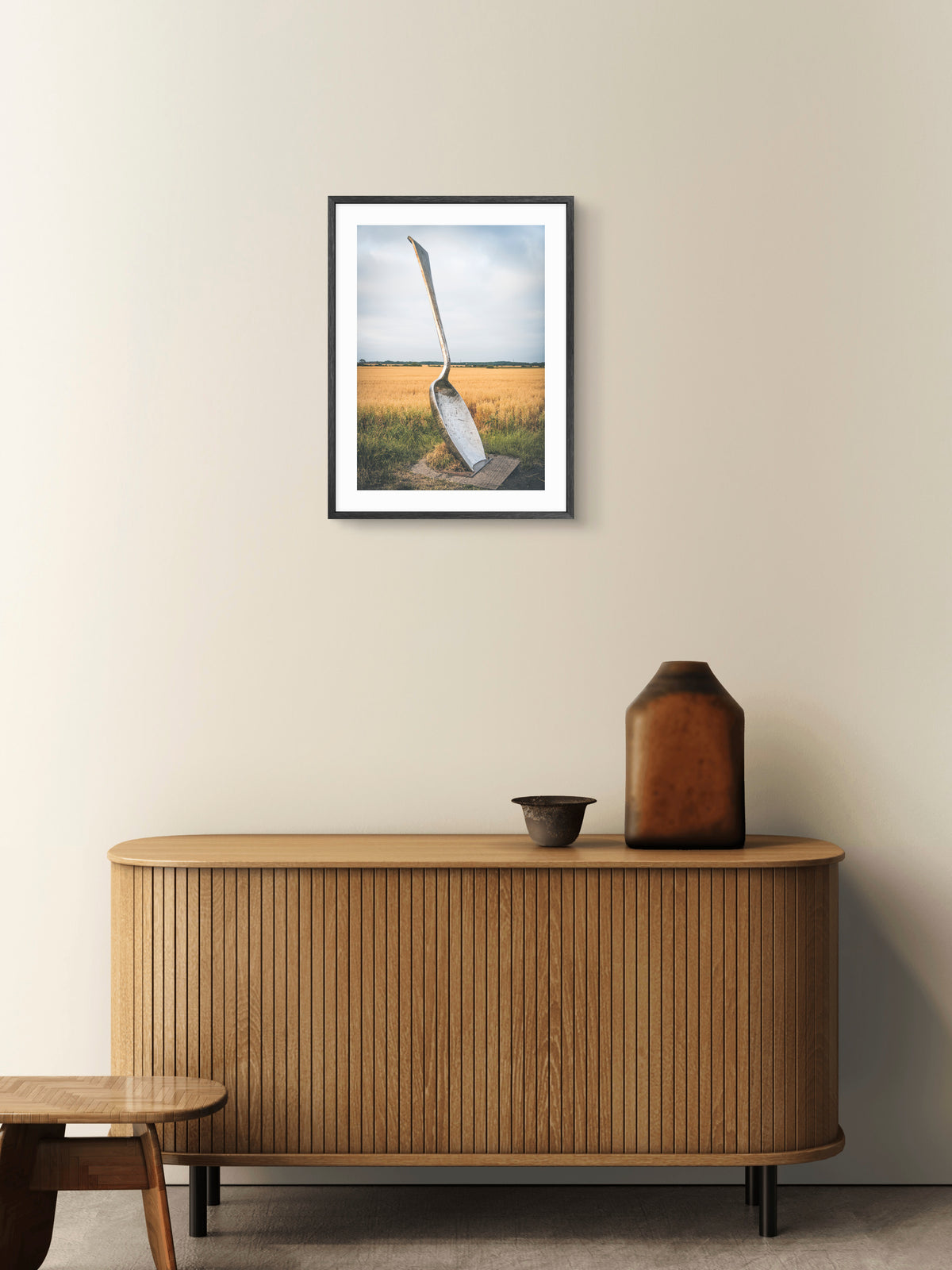 Eat for England Giant Spoon Portrait — framed artwork shown in a room