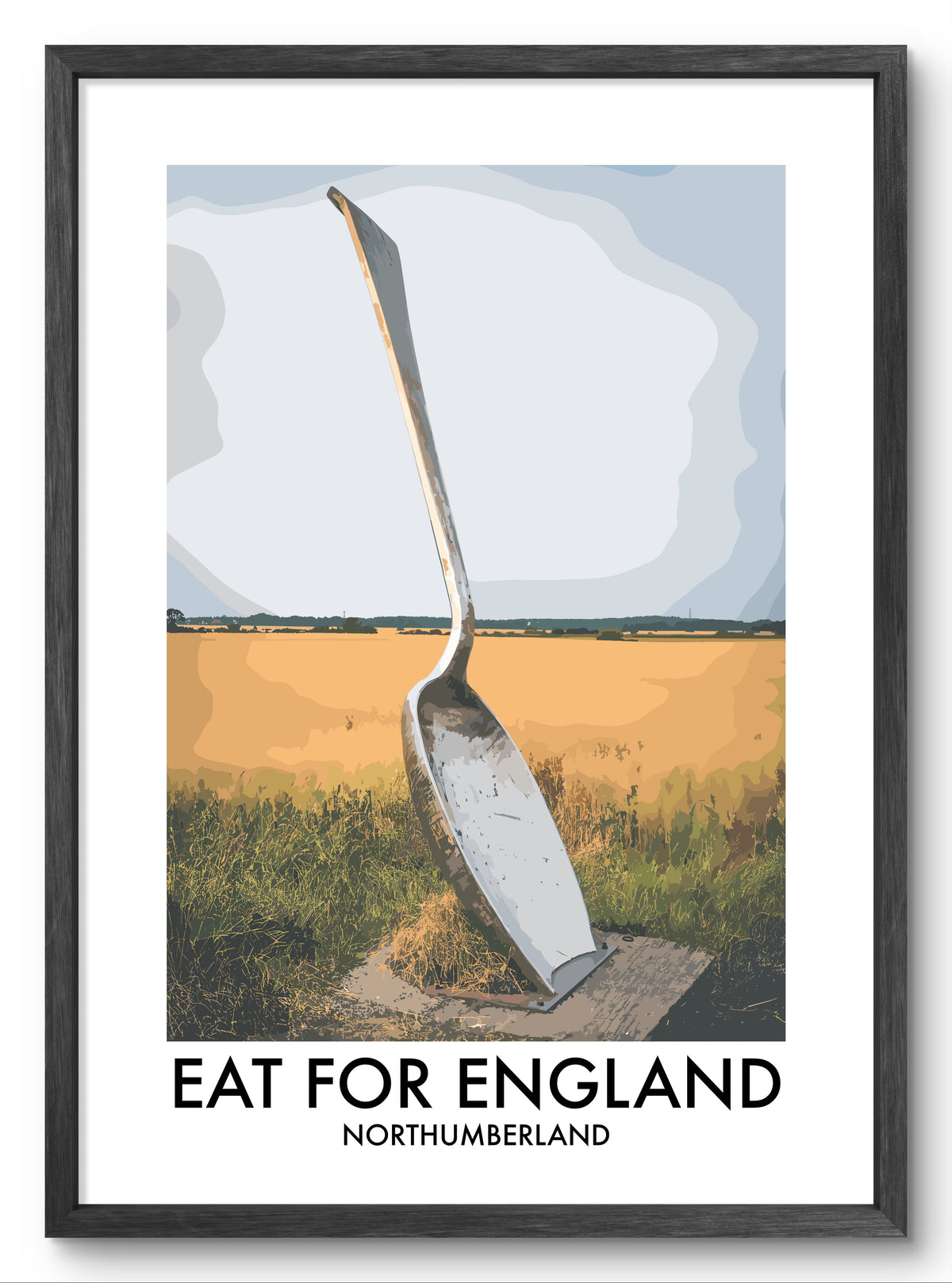 Eat for England Northumberland vector art print shown in a black frame
