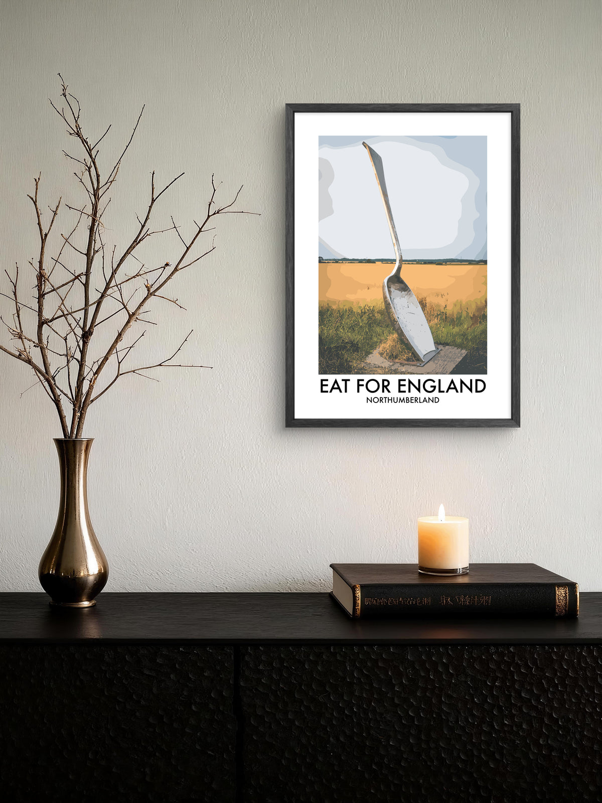 Eat for England Northumberland framed vector art print displayed in a room setting
