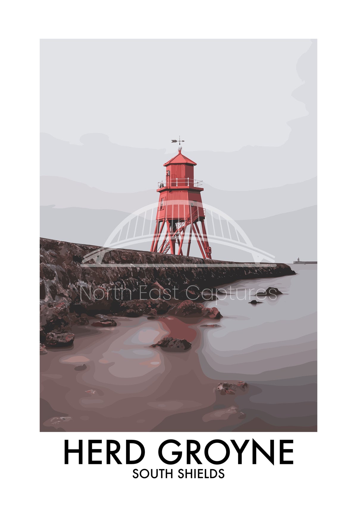 Herd Groyne Lighthouse Soft Coast vector artwork with landmark lettering and preview watermark