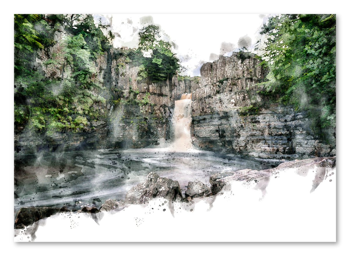 High Force Waterfall, landscape digital watercolour artwork preview