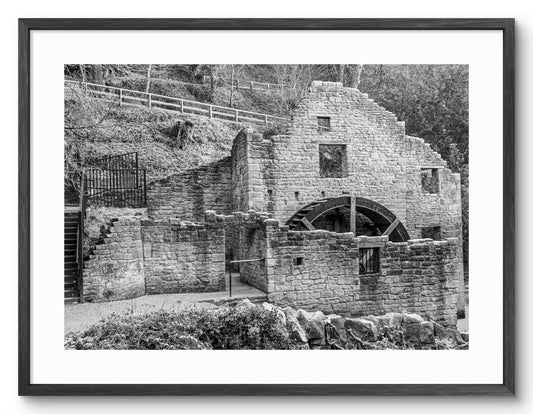 Jesmond Dene Old Mill Black & White — black frame with white mount