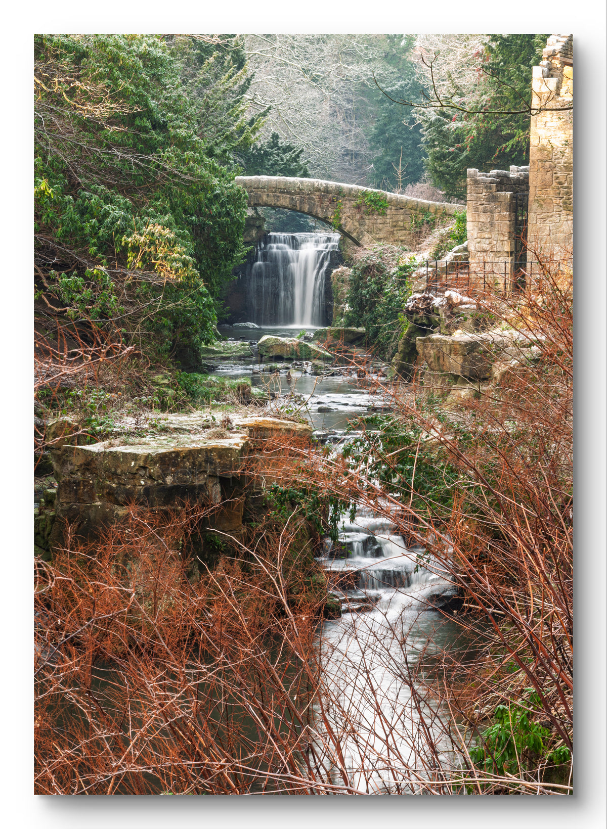Jesmond Dene Waterfall & Stone Bridge Portrait — photograph preview