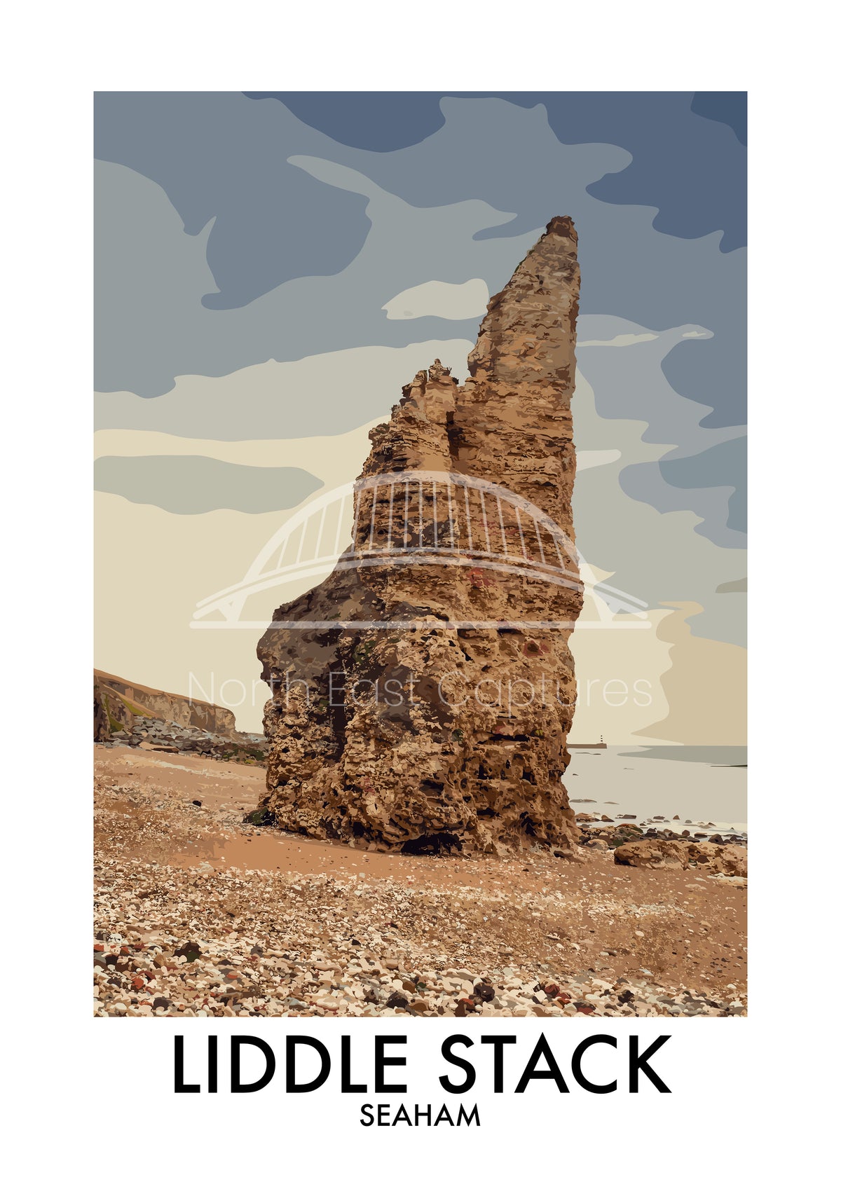 Liddle Stack Seaham Coast vector artwork with landmark lettering and preview watermark